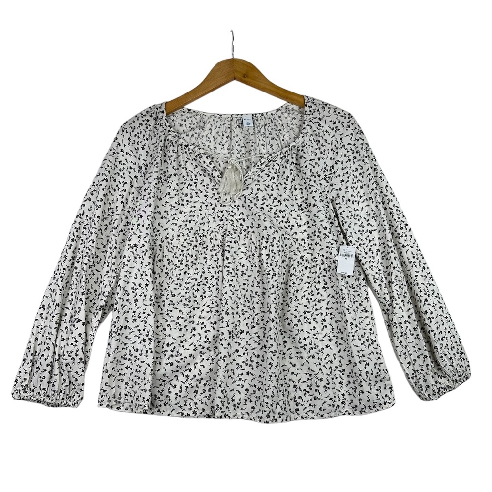 NWT Old Navy Printed Tie-Neck‎ Swing Black Floral Blouse Size XS